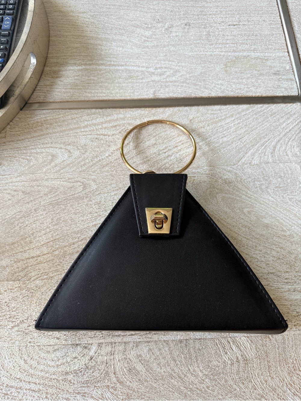 Black Triangle Wristlet Purse with Gold Ring